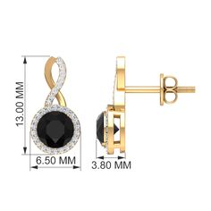 Product Details These Infinity Stud Earrings embellished with Round Shape Created Black Diamond is set at the center and encircled with Round Shape Diamond Halo and more Diamond gemstones are set on the infinity design, to make them look more luxurious. Product Information SKU SHP-EARRINGS042168940 Length 13 mm Width 6.5 mm Weight 2.10 gm (Approximate) LAB CREATED BLACK DIAMOND INFORMATION No.of Stones 2 Pieces Total Weight 1.68 Carat (Approximate) Dimension(approx) Round-5X5 mm-2 Pcs Color Blac Infinity Design, Signature Jewelry, The Infinity, Black Spinel, Timeless Jewelry, Diamond Halo, Conflict Free Diamonds, Diamond Gemstone, Halo Diamond