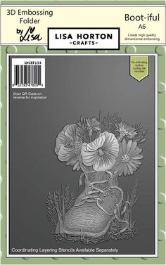 an image of a card with flowers and leaves on it, in the shape of a vase