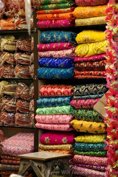 Asia, India, Delhi. Colorful Sari Shop in Old Delhi.                                                                                                                                                                                 More Delhi Market, Sari Shop, Old Delhi, Wedding Sari, Modern Saree, Wedding Saree, Bhutan