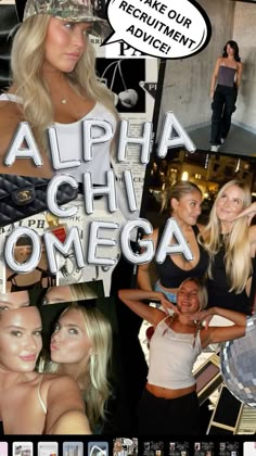 a collage of photos with the caption'aloha chi omega '