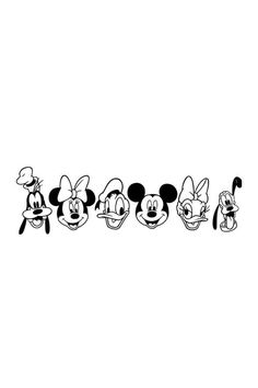 an image of mickey mouse and other disney characters in black and white on a white background