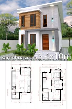 two story house plan with floor plans and measurements