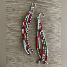 Handmade Christmas Shoulder Dusters In Red, Green And Pearlilized White Seed Beads Approximately 5.75” Sterling Silver Lever Back Ear Wires Silver Plated Findings Red, Metallic Green And Pearly White Seed Beads Handcrafted By Me Gift Boxed, Ready To Wrap I Always Ship Same Day Or Next Business Day Custom Orders Are Always Welcome Any Questions Please Feel Free To Ask! Save $$ Bundles Of 2 Or More Items Automatically Receive A 20% Discount! Please Check Out @Smadden424 For Many More Jewelry Choices, In A Wide Variety Of Styles, Colors And Sizes Women’s Jewelry Women’s Earrings Dangling Women’s Accessories Fashion Earrings Casual Contemporary Everyday Seasonal Office Christmas Seed Bead Earrings Patterns, Beaded Thanksgiving Earrings, Beaded Christmas Earrings Diy, Christmas Earrings Beaded, Christmas Fringe Earrings, Christmas Bead Earrings, Beaded Jewelry Patterns Tutorials, Fun Christmas Trees, Holiday Beaded Jewelry