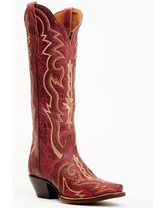 Dan Post Women's 16" Triad Silvie Tall Western Boots - Snip Toe , Wine Fitted Snip Toe Boots With Heel Tab, Fitted Boots With Leather Sole And Snip Toe, Tall Western Boots, Tall Western Boot, Western Embroidery, Womens Cowgirl Boots, Dan Post, Concert Fits, Heel Caps