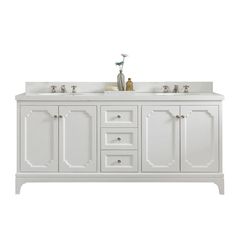 a double sink vanity with two mirrors and white cabinetry on the top, against a white background