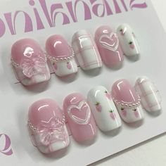 Pink N White Nails, Coquette Nails, Fake Nails Designs, Asian Nails, Casual Nails, Really Cute Nails, Soft Nails, Kawaii Nails, Cute Nail Designs