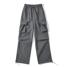 V-015-gray Gray High-waist Bottoms With Drawstring, Gray High Waist Bottoms With Drawstring, Gray High-waist Drawstring Pants, Drawstring Cargo Pants, Parachute Cargo, Style Cargo Pants, School Outfit Women, Style Cargo, Back To School Outfits