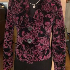 Xs Beautiful Floral Designer Velvet Velour Blazer Inv 671 Purple Velvet Jacket, Lount Pink Retro Velvet Jacket, Pink Purple, Blazer Jacket, Jackets For Women, Jackets & Coats, Floral Design, Velvet, Blazer