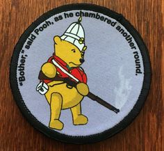 Winnie the Pooh with Martini Henry Round Morale Patch Martini Henry, Funny Pix, Merit Badge, Velcro Patches, Cool Patches, Patch Design