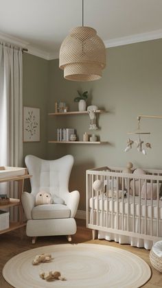 Neutral Nursery Ideas Wainscoting Accent Wall Nursery, Two Color Nursery Walls, Sophisticated Nursery Neutral, Grey Beige Nursery, Full Nursery Room View, Nursery Accent Wall Color, Cozy Neutral Nursery, Nursery With Beadboard Walls, Small Baby Bedroom Ideas