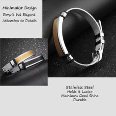 The Mens Stainless Steel Bracelet showcases a minimalist style that is quite on trend. The features include an adjustable mesh band with buckle clasp so that the bracelet can be easily adjusted to fit most men's wrist. The bracelet band width is 12mm, roughly 0.46 inches and the length can accommodate wrist from 6.5 to 8.5 inches. It is a fashionable mens bracelet that can work for all occasions, and can be gifted to teens, young men and older. This stainless steel bracelet is packaged with a je Adjustable Minimalist Stainless Steel Bracelets, Adjustable Silver Stainless Steel Wristband, Adjustable Stainless Steel Wristband With Bracelet Strap, Modern Adjustable Wristband With Bracelet Strap, Adjustable Stainless Steel Bracelet With Clasp, Adjustable Metal Wristband In Modern Style, Modern Adjustable Jewelry With Black Band, Adjustable Metal Wristband With Bracelet Strap, Adjustable Modern Metal Wristband