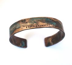 Men's Bronze Roman Numeral Date Bracelet with Verdigris Patina, 8th or 19th Anniversary Gift for Him Bronze Hand Cast Cuff Bracelet Gift, Hand Cast Bronze Cuff Bracelet Gift, Hand Cast Bronze Cuff Bracelet For Gift, Bronze Wearable Art Cuff Bracelet As Gift, Bronze Hand Forged Cuff Bracelet As Gift, Bronze Hand Forged Cuff Bracelet Gift, Hand Forged Bronze Cuff Bracelet Gift, Hand Forged Bronze Cuff Bracelet For Gift, Adjustable Patina Bangle As Gift