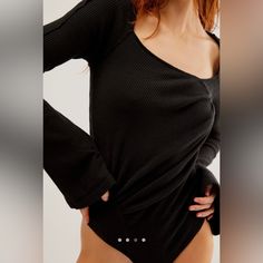 New With Tags Smoke & Pet Free Home Casual Black Bodysuit For Fall, Black V-neck Bodysuit For Fall, Black Long Sleeve Bodysuit For Loungewear, Free People Bodysuit, Velvet Bodysuit, Ribbed Bodysuit, People Shopping, Free People Black, Suit Shop