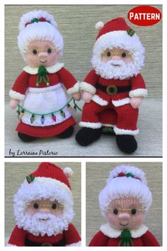 three pictures of santa claus and other stuffed animals in different poses, with the caption's description below