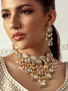 Polki & Pearl Drops Bridal Necklace Set I Joules by Radhika – B Anu Designs Bollywood Style White Bridal Earrings For Reception, Elegant White Bridal Sets With Pearl Drop, Pearl Jewelry With Tilla For Reception, White Temple Jewelry Bridal Earrings For Reception, Bollywood Style Pearl Jewelry For Formal Occasions, White Pearl Drop Bridal Earrings For Reception, White Jewelry Sets For Wedding, White Bridal Earrings For Reception And Festivals, White Tilla Bridal Accessories For Wedding