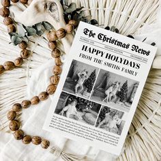 the christmas book is laying on top of some wood beads