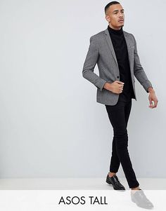 Turtleneck Outfit Men, Grey Blazer Outfit, Asos Menswear, Black Outfit Men, Black Suit Men, Turtleneck Outfit, Formal Men Outfit