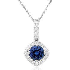 Royal 14K White Gold Tanzanite and Diamond Pendant with Round Cut Gems - 0.48 Carat Tanzanite and 0.16 Carat Diamond Dazzling Tanzanite White Gold Jewelry, Sapphire Jewelry With Brilliant Cut Round Stone, Dazzling Tanzanite Jewelry, Dazzling Tanzanite Jewelry With Prong Setting, Exquisite Tanzanite Jewelry With Prong Setting, Dazzling Round Tanzanite Jewelry, Halo Design Tanzanite Jewelry For Anniversary, White Gold Round Tanzanite Necklaces, Formal Tanzanite Diamond-cut Jewelry