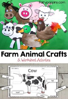 farm animal crafts and worksheet activities for kids to do with the animals in the field