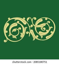 the letter o is made up of swirls and leaves on a green background with yellow lettering