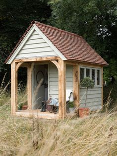 a small shed with a bicycle parked in it