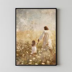 Life With Him, Jesus Christ and Little Girl Walking , Jesus Carrying Girl, Christian Wall Art, Bible Art, Faithful Art, Jesus Painting Jesus Wallpapers, Girl Walking, Watercolor Girl, Prophetic Art, Jesus Wallpaper, Jesus Painting, Art Bible, Film Prints, Bible Art