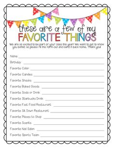 Favourites List Questions, About Teacher, Teacher Morale, Daycare Forms, What I Like About You, Teacher Templates, Free Teacher