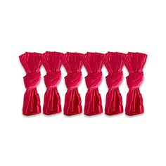 six red tassels are lined up in a row