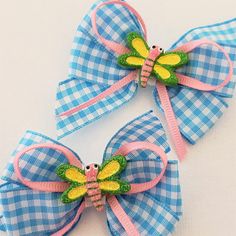 "Baby bow set in 3/4\" gingham plaid ribbon in turquoise and red color Perfect for pig tails and side hair styles on a plastic white barrette Sparkly flat back resin dragonfly and dainty 1/8\" pink ribbon  Approximately 2 1/2\" L and 2\" W  Polyester fabric All new high quality materials   Suitable for all ages" Playful Bow Hair Accessories For Gift, Cute Spring Bow For Gift, Playful Pink Satin Bow, Playful Pink Bow For Gifts, Playful Satin Bow For Gifts, Playful Satin Bow Gift, Cute Bow Hair Accessories For Playtime, Cute Blue Hair Accessories For Gift, Cute Blue Hair Accessories For Gifts