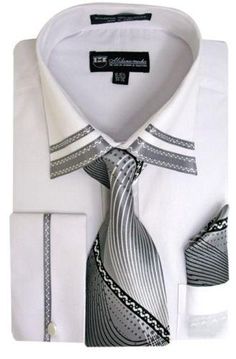 Classic fit, spread collar shirt 65%Polyester 35%Cotton Fabric Blend High Fashion Dress Shirt Matching Tie & Hanky Included French Cuff Milano Moda Men Shirts Men Dress Shirt, French Cuff Dress Shirts, Handsome Style, Dress Shirt And Tie, French Cuff Shirts, High Fashion Dresses, Long Sleeve Fitted Dress, Church Suits, French Cuff