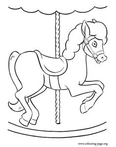 a coloring page with a horse on a carousel