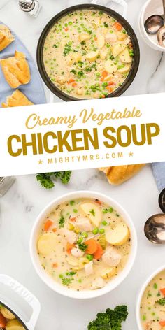 Creamy Chicken Vegetable Soup Creamy Chicken Vegetable Soup, Soup And Stew Recipes, Cozy Soups, Chicken Vegetable Soup, Cozy Soup, Dinner Rotation, Vegetable Soup With Chicken, Chicken Vegetable, Easy Chicken Dinner Recipes