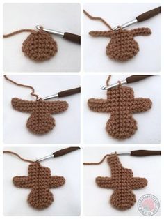 crocheted christmas ornament with four different angles to make it look like a cross