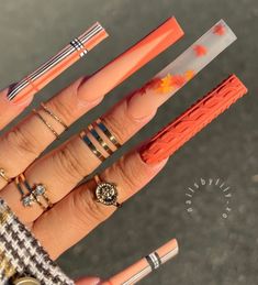 Autumn Nails Long Square, Xl Fall Nails, Fall Acrylic Nails Autumn, Fall Long Nails Ideas, Nude Glam Nails, October Nail Designs Fall, Hair Staly, Fall Nails Ideas Autumn, Xxl Nails