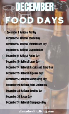 a table with drinks on it and the words december food days