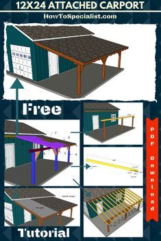 the instructions for how to build an attached carport in your garage or shed, with pictures