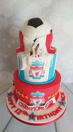 a birthday cake with a soccer ball on top