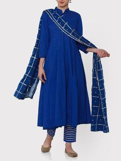 Zubeida Cobalt Blue  Kurta Set - Trendroots Badla Work, Heavy Dupatta, Blue Kurta, Gotta Work, Jumpsuit Skirt, Kurta Set, Designer Gowns, Indian Design, Kids Sleepwear