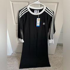 Brand New Black Adidas Dress Black Crew Neck Midi Dress For Summer, Black Fitted Crew Neck Midi Dress, Black Fitted Midi Dress With Crew Neck, Adidas Cotton Summer Dress, Adidas Black Summer Dresses, Adidas Mini Dress For Spring, Adidas Cotton Dress For Summer, Summer Cotton Adidas Dress, Summer Cotton Dress By Adidas