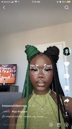 Dark Skin Fairy Makeup, Afro Futurism Makeup, Wacky Makeup, Garden Fairy Makeup, Spiritual Makeup, Funky Makeup, Bold Makeup Looks, Face Art Makeup, Rave Makeup