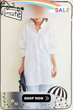 Blouse Womens White Blouses Shirt Spring Summer Blusas Office Lady Elegant Loose Tops and Blouses Casual Linen Women Long Shirts For Women, Office Blouse, White Shirt Blouse, Spring Blouses, Women White Blouse, Rock Outfit, Spring Shirts, Loose Blouse, Loose Tops