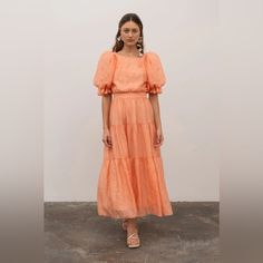 Nwt Moon River Puff Sleeve Maxi Dress Coral Puff Sleeve Maxi Dress, Midi Dress Formal, Moon River, Camisole Dress, Midi Ruffle Dress, Bow Detail Dress, Sweater Dress Midi, Satin Midi Dress, Red Midi Dress