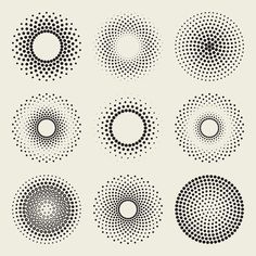 set of nine circular dots in black and white