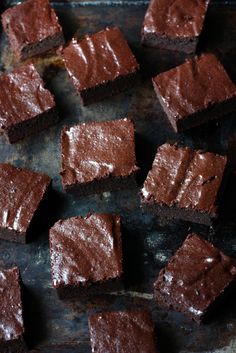 chocolate brownies on a baking sheet ready to be eaten