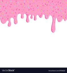 a pink background with sprinkles and confetti on the bottom corner