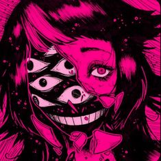 a drawing of a girl with her face painted pink