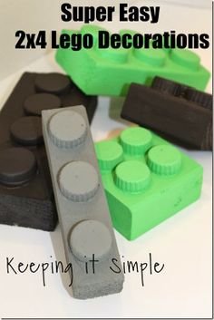 four lego blocks with the words super easy 2x4 lego decorations keep it simple