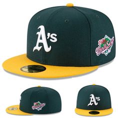 gwbks                                     This Listing is for a brand new with tags AuthenticNew Era Oakland Athletics Fitted Hat Cooperstown Classic MLB 1989 World  Brand New, Original Tag Attached   COOPERSTOWN WORLD SERIES COLLECTION  Material: 100% Wool      Color : Green / Yellow        New Era Authentic 59FIFTY Fitted Cap      Grey color under brim / White Sweat Band  MLB Authentic Sticker Under the Brim  100% Authentic Merchandise,Factory Direct   Officially licensed Products   MLB 1980 W Ace Hat, Mlb Team Logos, Mlb Logos, New Era Logo, Flat Bill Hats, Sweat Band, Oakland Athletics, Fitted Caps, Fitted Hat