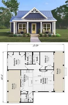 the floor plan for a small house with a porch