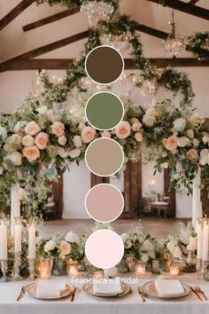 a table topped with lots of flowers and candles